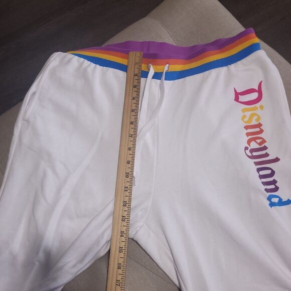 Disney Parks Disneyland Cropped Joggers Sweatpants Womens Large Rainbow Trim - Picture 7 of 10